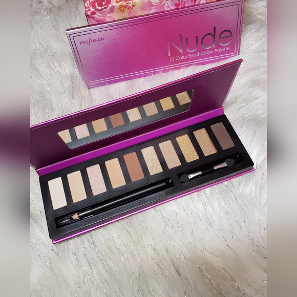 Nude 10 Color Eyeshadow Palette From Profusion With Eyeliner & Brush - Picture 2 of 3